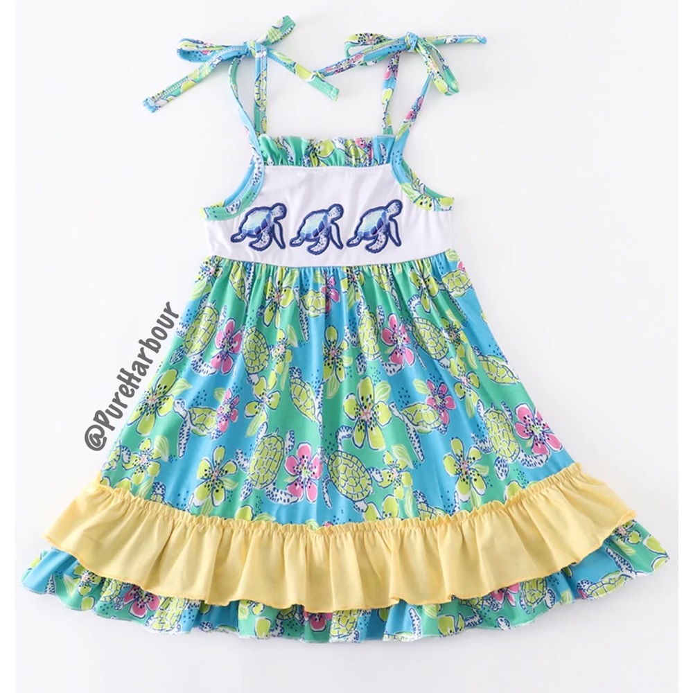 Sea Turtle Appliqué Girl Dress